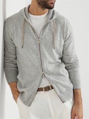 Brunello Cucinelli Light Gray Zip-Up Hooded Sweater